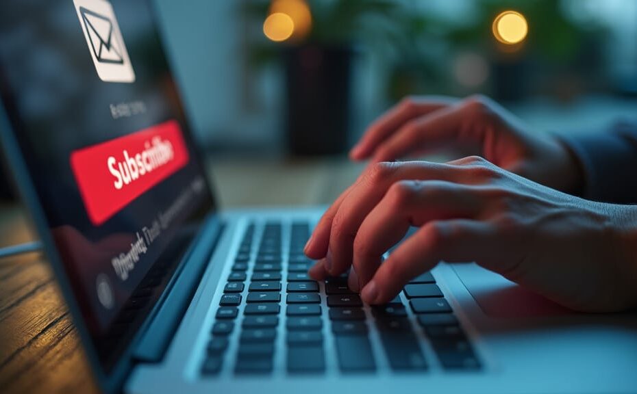 Email List Building for Beginners - Hands Typing Laptop Subscribe Popup