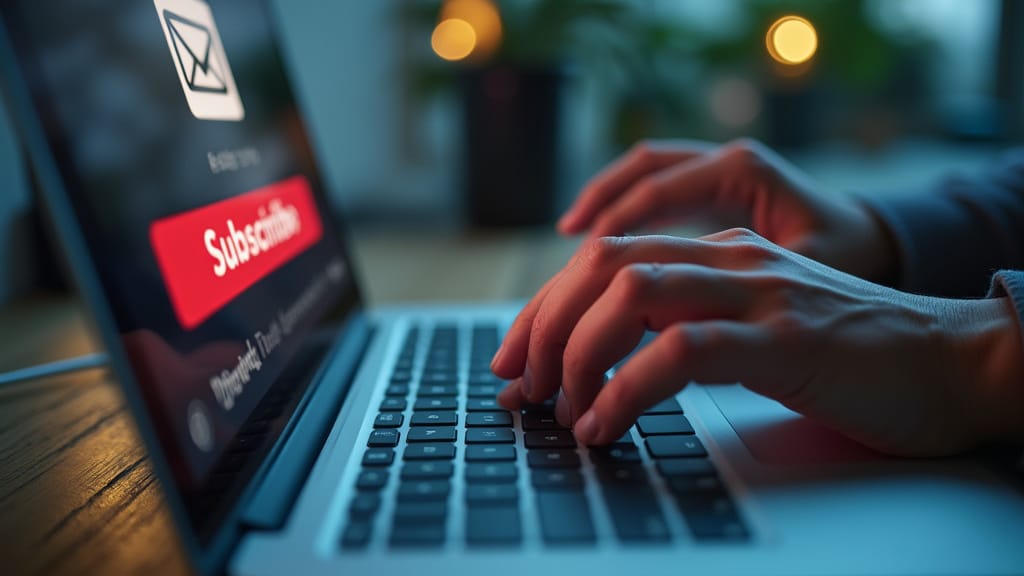 Email List Building for Beginners - Hands Typing Laptop Subscribe Popup